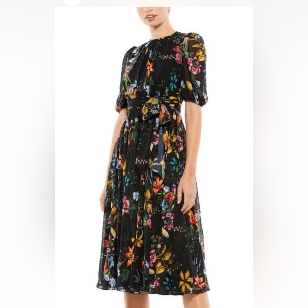 Mac Duggal Black Floral Midi Dress 55625 size 16